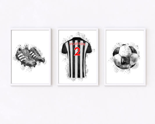Personalised Football Prints, Set of 3, Sports Bedroom Decor