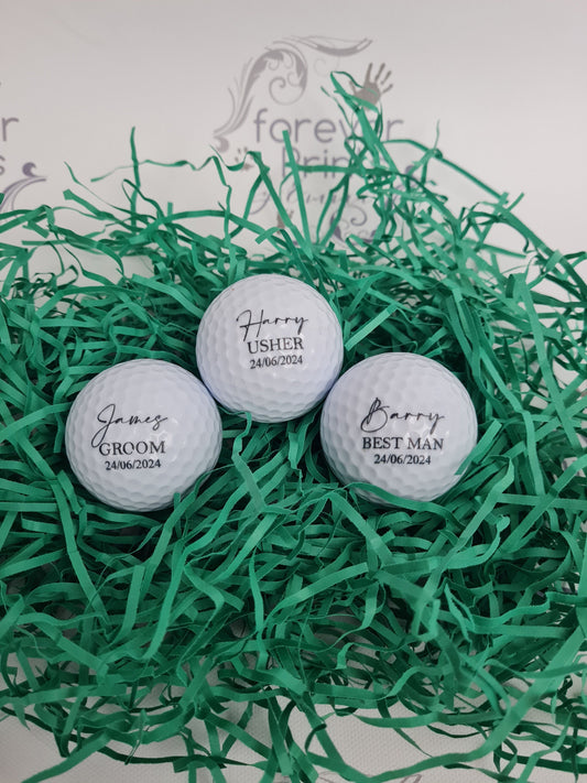 personalised groomsmen golf balls, logo golf balls, wedding day golf, golfer gift