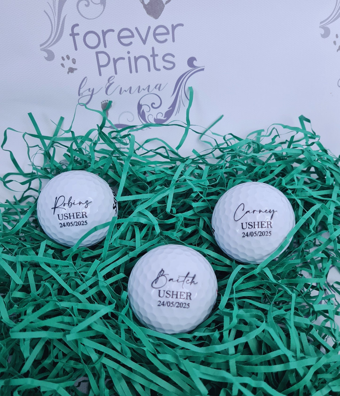 personalised groomsmen golf balls, logo golf balls, wedding day golf, golfer gift