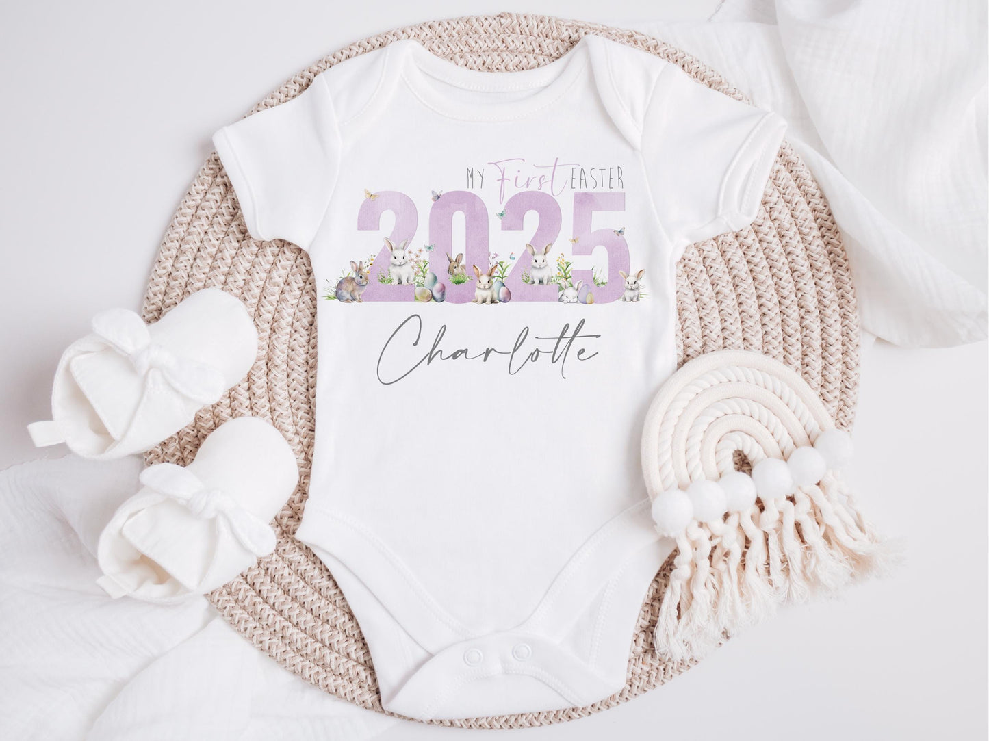 Personalised First Easter Baby Bodysuit, Bunny Design