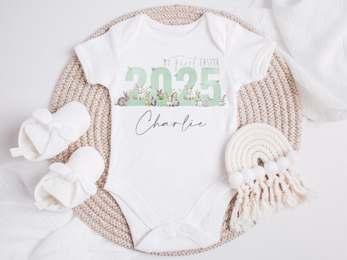 Personalised First Easter Baby Bodysuit, Bunny Design