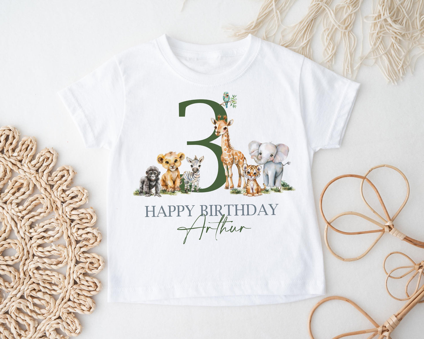 Child's Safari Birthday T-Shirt, Personalised Soft Cotton
