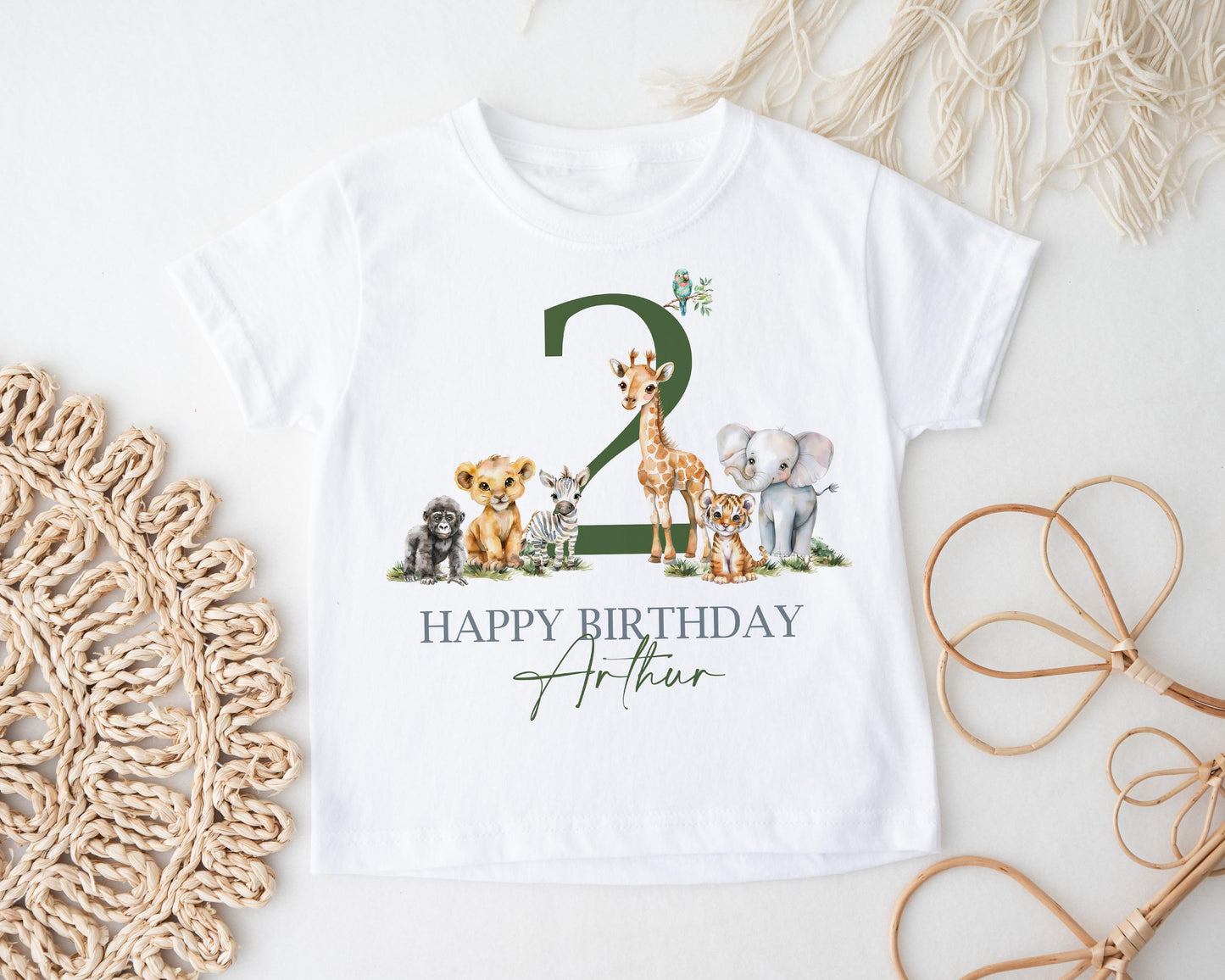 Child's Safari Birthday T-Shirt, Personalised Soft Cotton