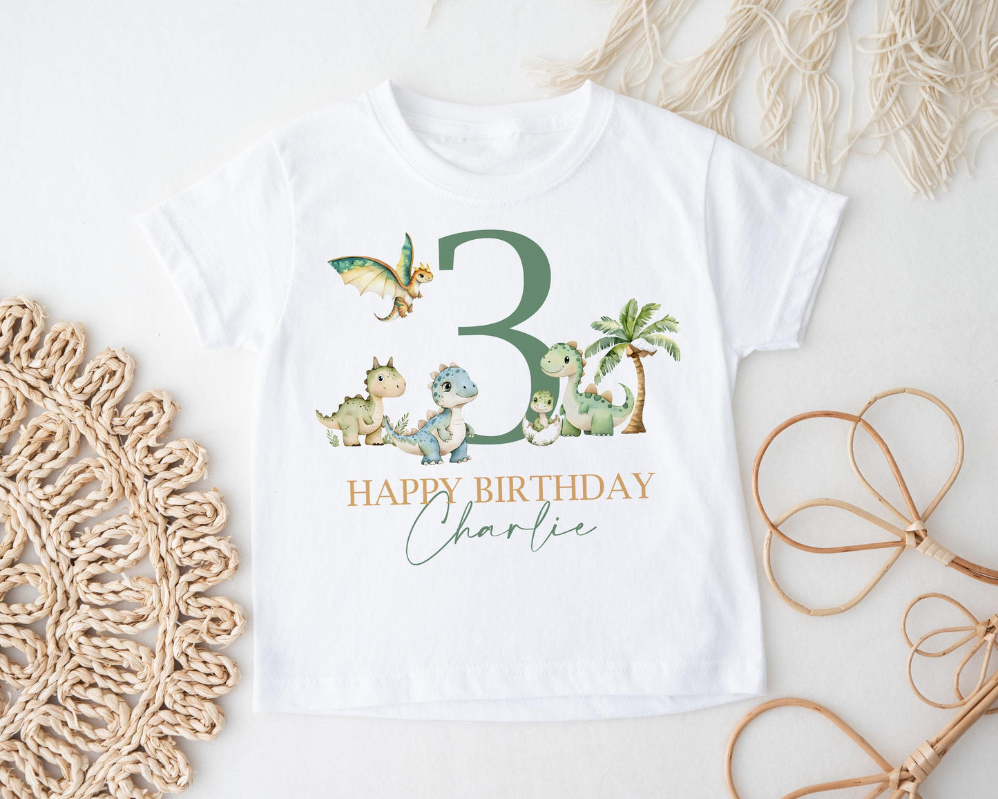 Dinosaur Birthday T-Shirt, Personalised Kids Tee