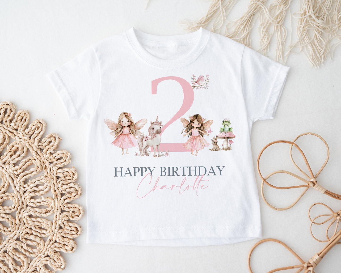 Personalised Fairy Birthday T-shirt, Girls Custom Name Tee
