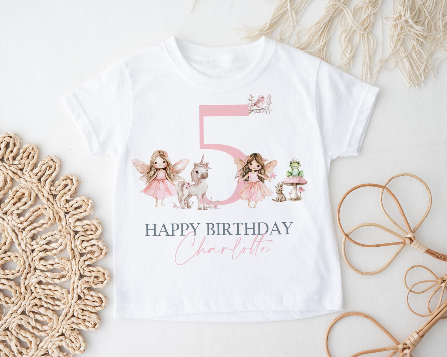 Personalised Fairy Birthday T-shirt, Girls Custom Name Tee