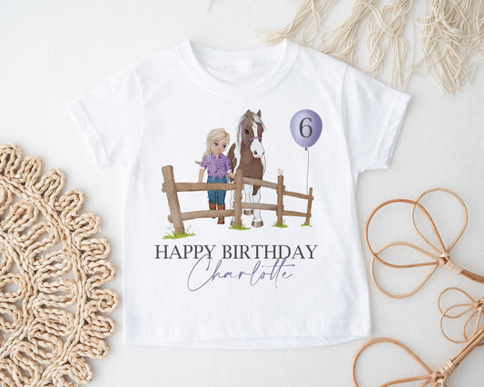 Personalized Horse Birthday T-Shirt, Girl's Birthday Shirt