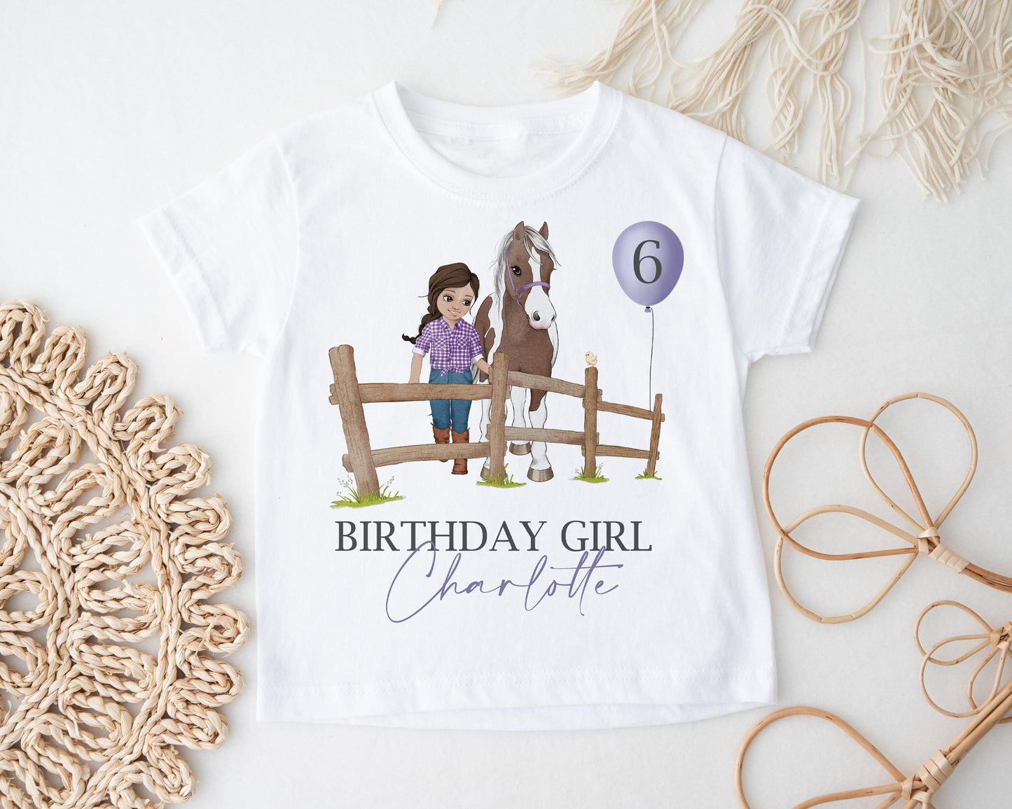 Personalised Horse Birthday Girl T-Shirt, Soft Cotton