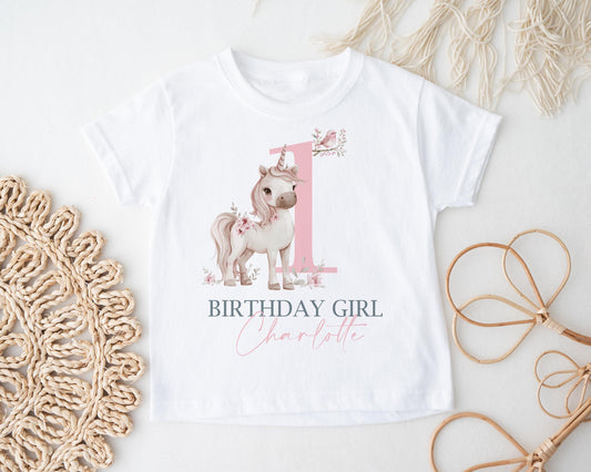 Child's Unicorn Birthday T-shirt, Personalised Girls Tee