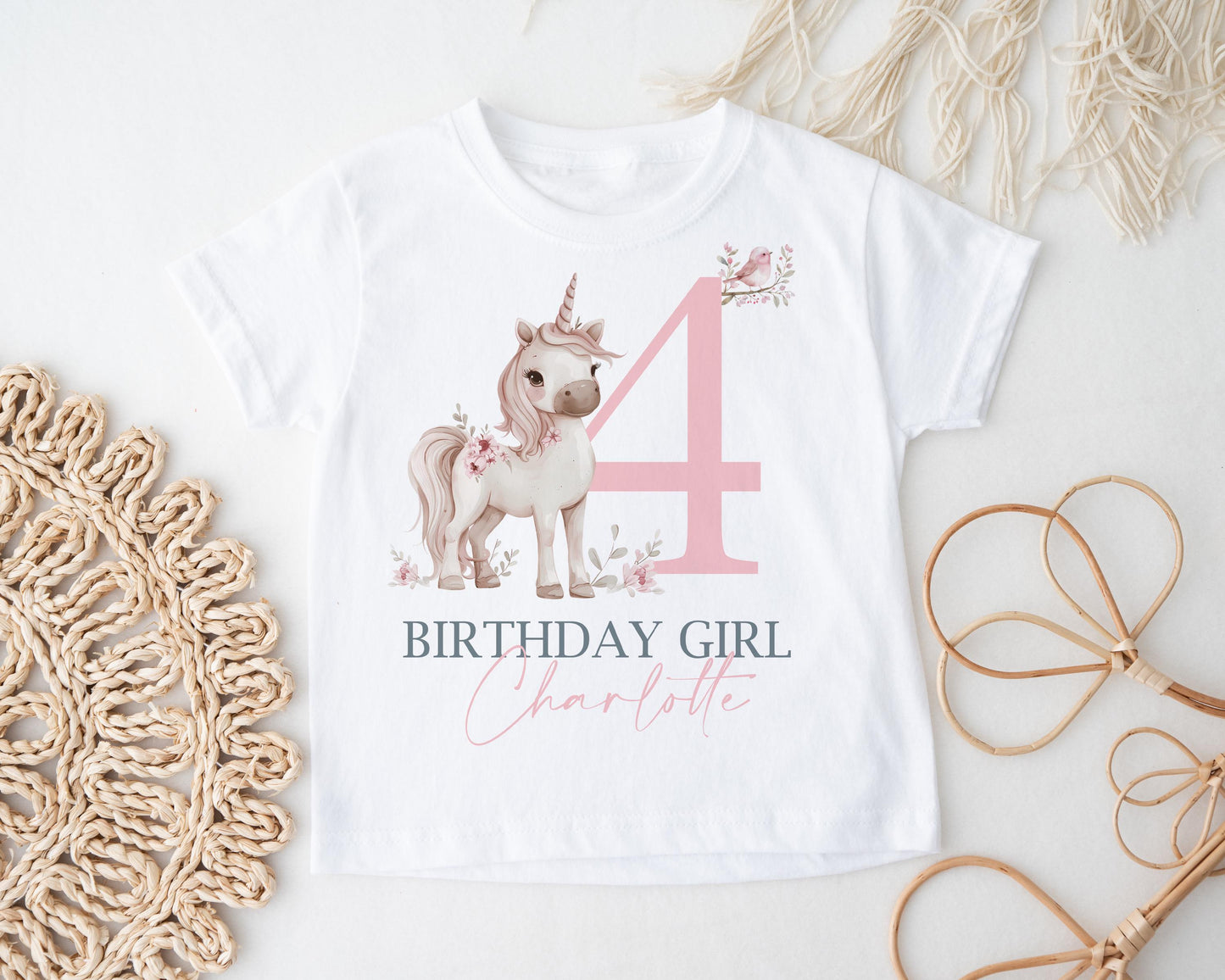 Child's Unicorn Birthday T-shirt, Personalised Girls Tee