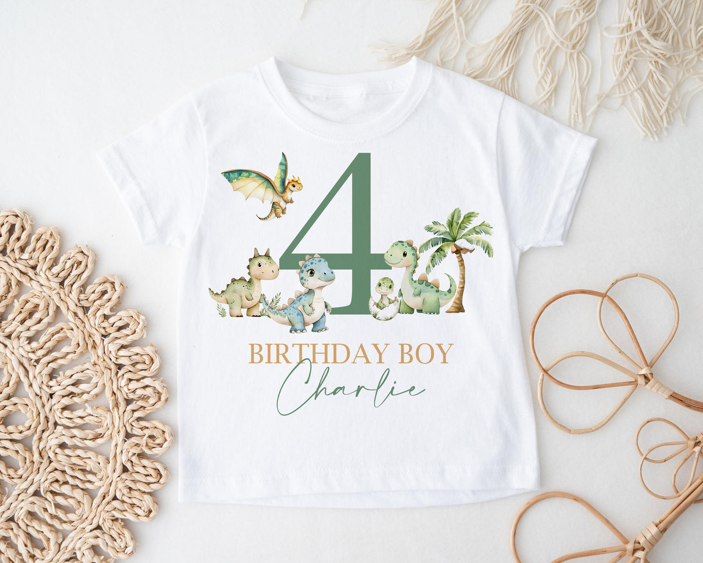 Child's Dinosaur Birthday T-Shirt, Personalised Kids Tee