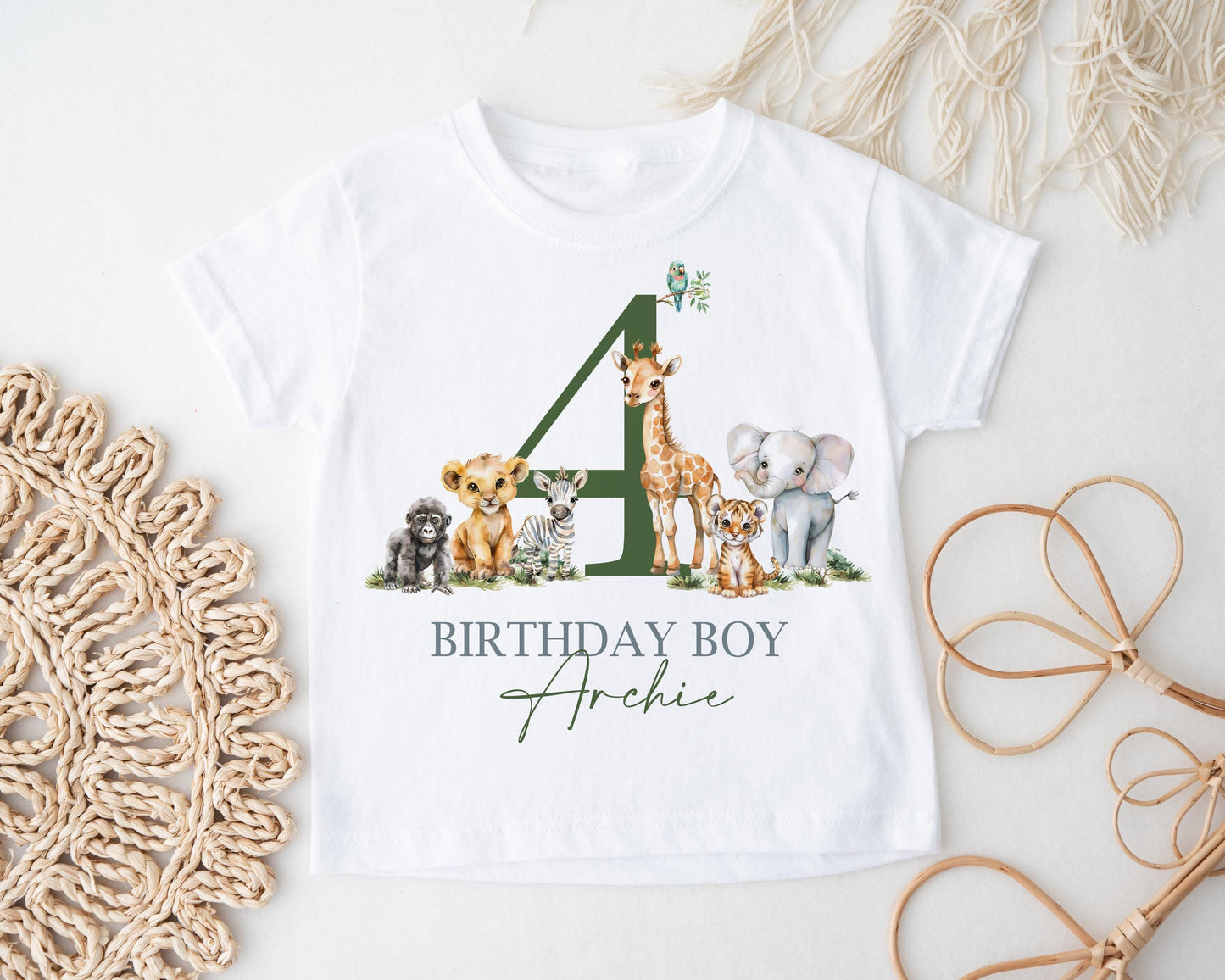 Child's Safari Birthday T-Shirt, Personalized Name & Age