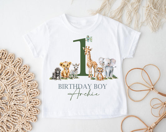Child's Safari Birthday T-Shirt, Personalized Name & Age