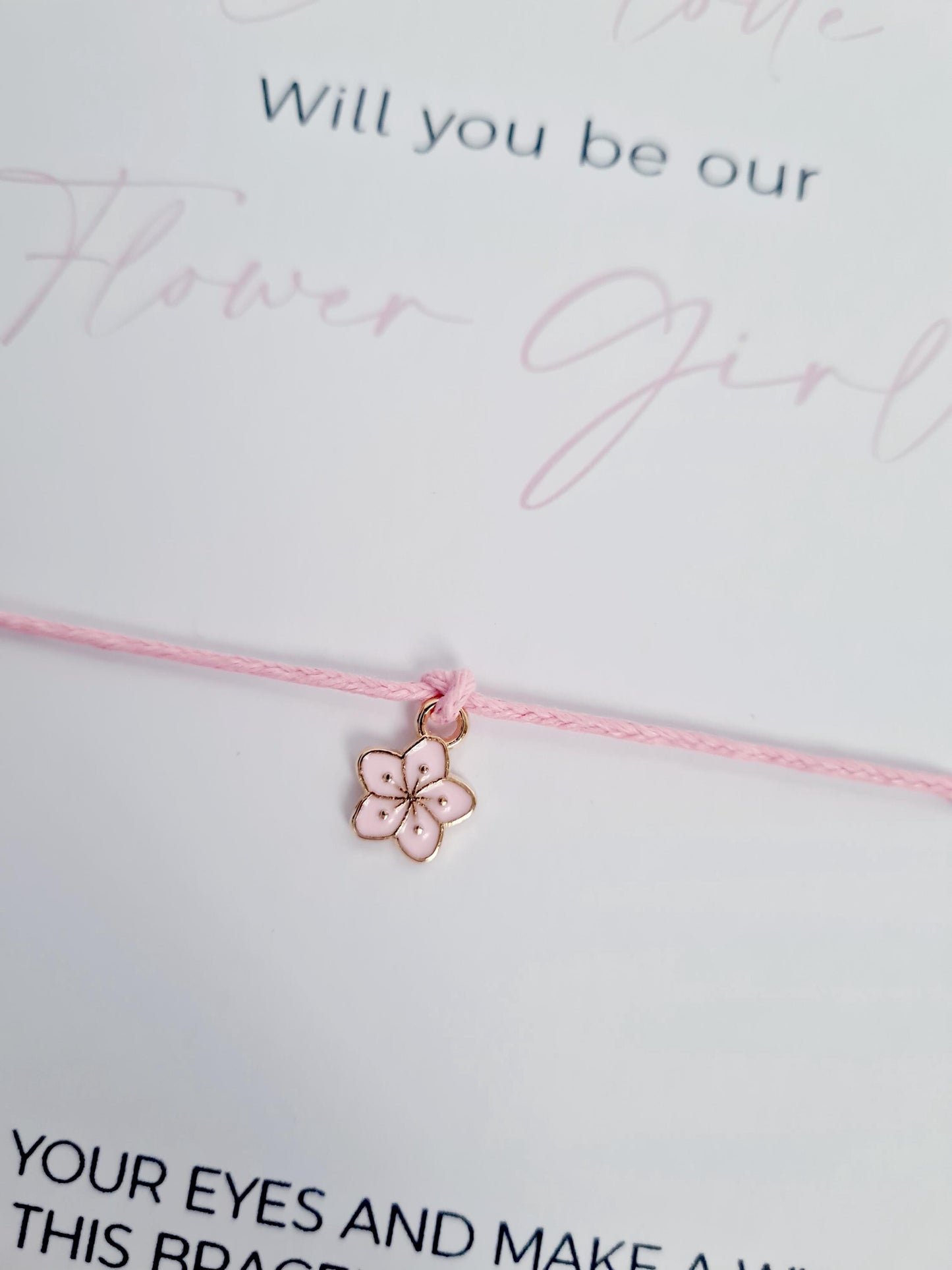 Flower Girl Wish Bracelet, Pink Flower Charm, Wedding Favour