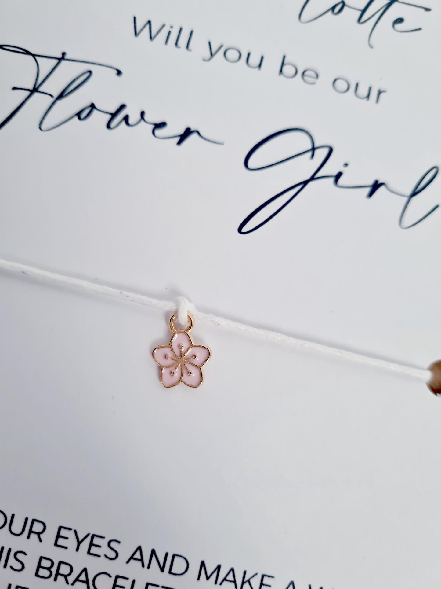 Flower Girl Wish Bracelet, Pink Flower Charm, Wedding Favour