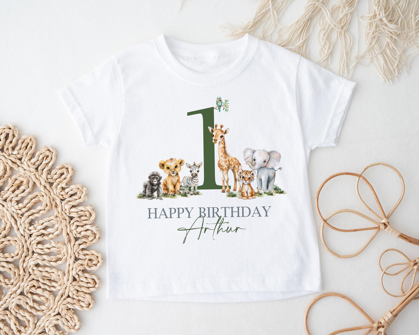 Child's Safari Birthday T-Shirt, Personalised Soft Cotton