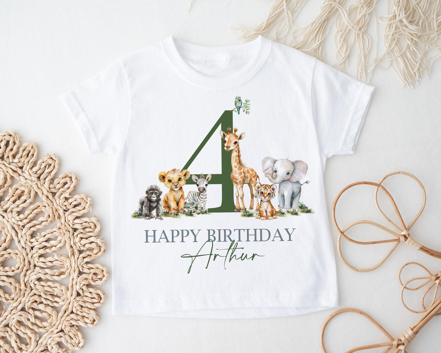 Child's Safari Birthday T-Shirt, Personalised Soft Cotton
