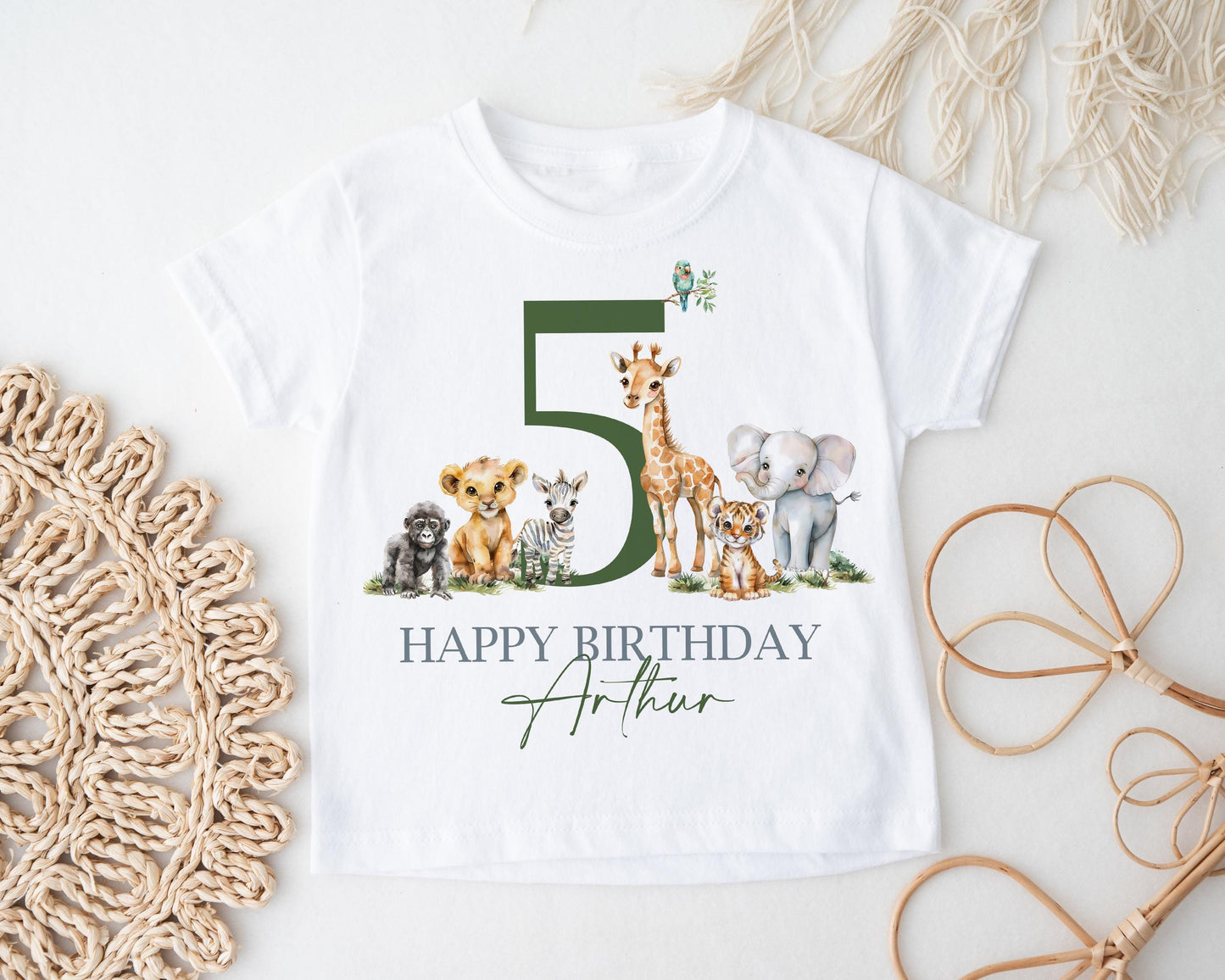 Child's Safari Birthday T-Shirt, Personalised Soft Cotton