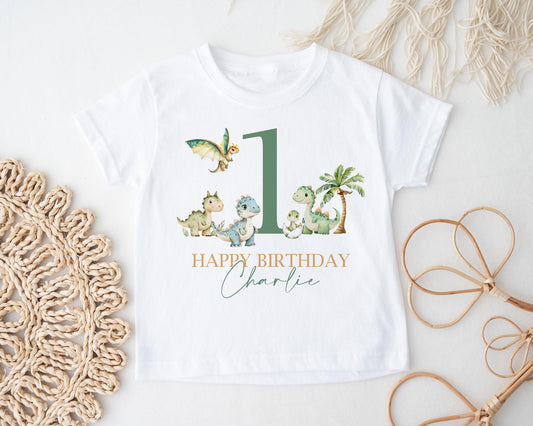 Dinosaur Birthday T-Shirt, Personalised Kids Tee