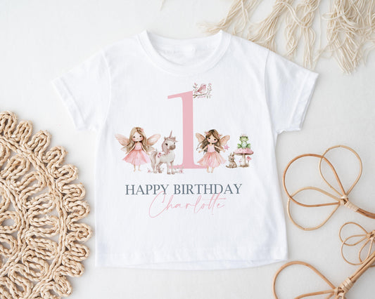 Personalised Fairy Birthday T-shirt, Girls Custom Name Tee