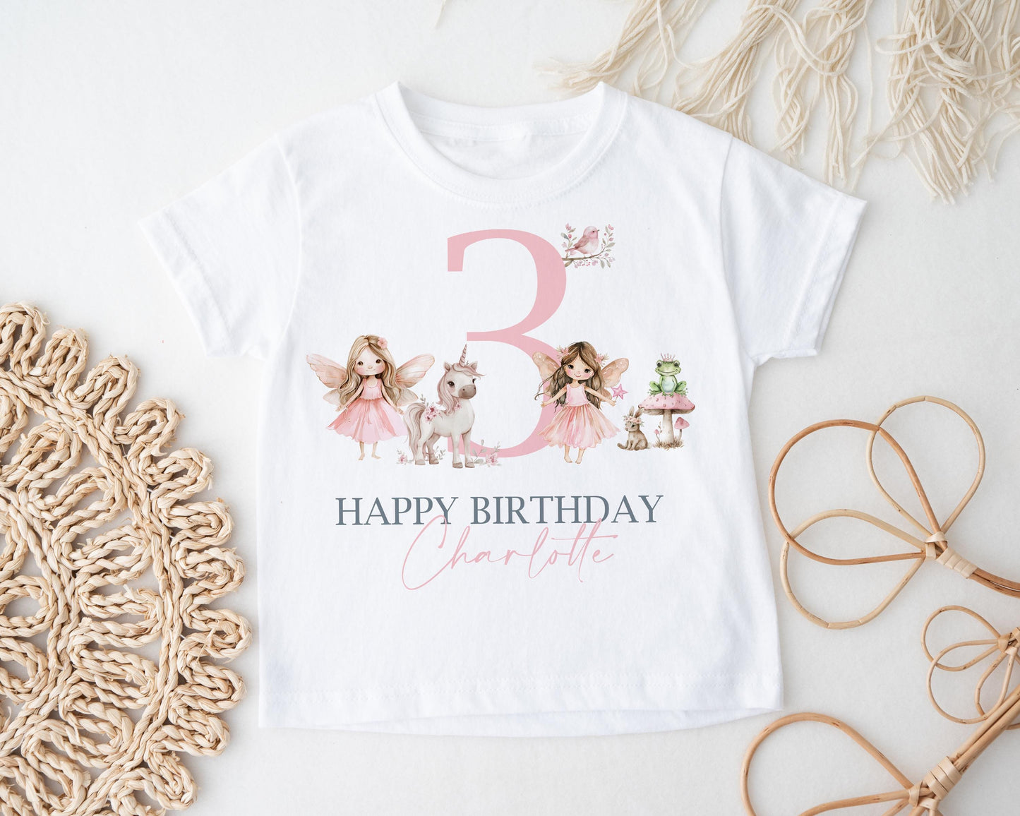 Personalised Fairy Birthday T-shirt, Girls Custom Name Tee