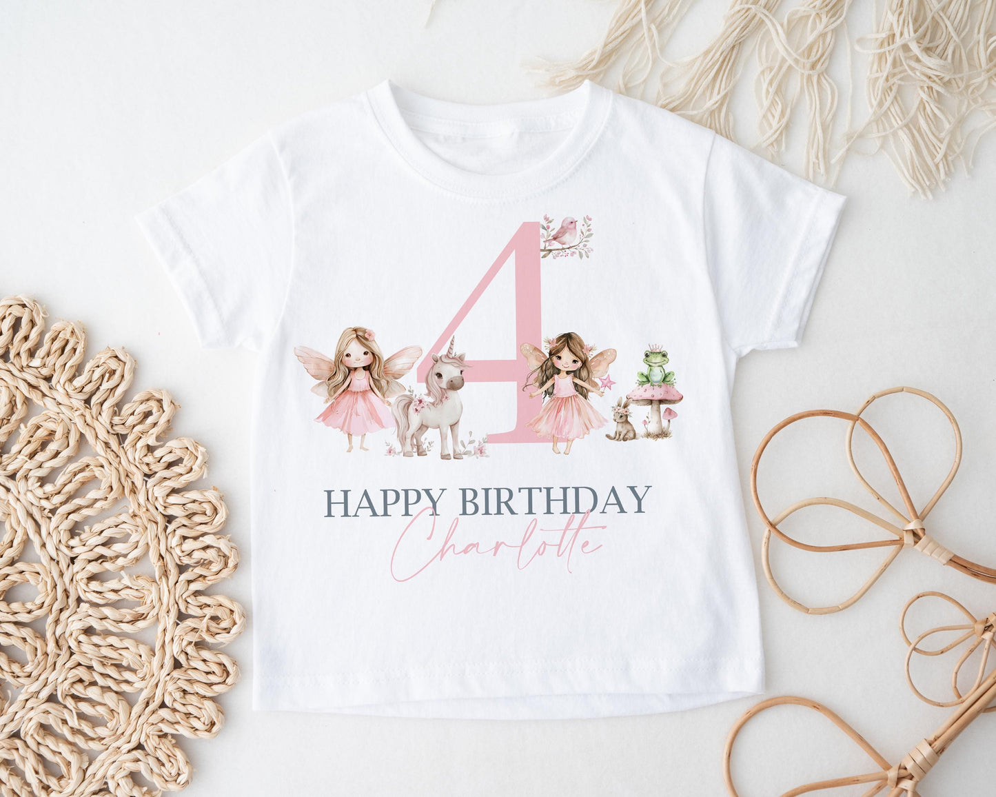 Personalised Fairy Birthday T-shirt, Girls Custom Name Tee