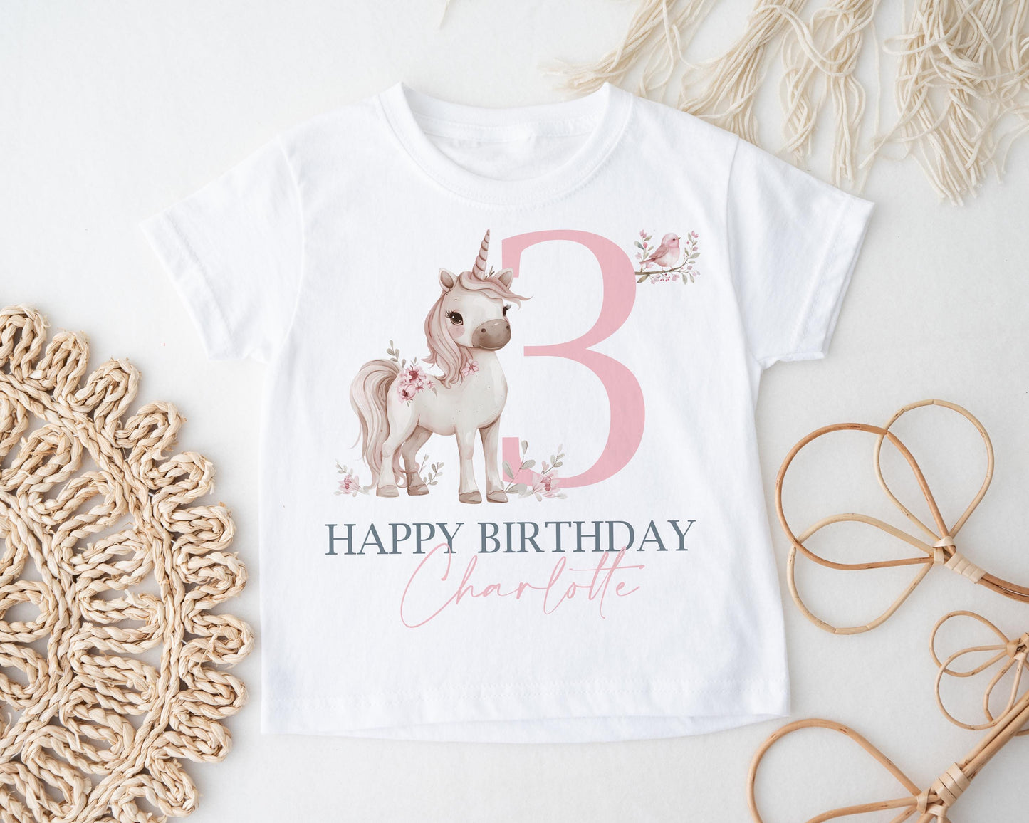 Personalised Unicorn Birthday T-shirt, Girl's Soft Cotton Tee