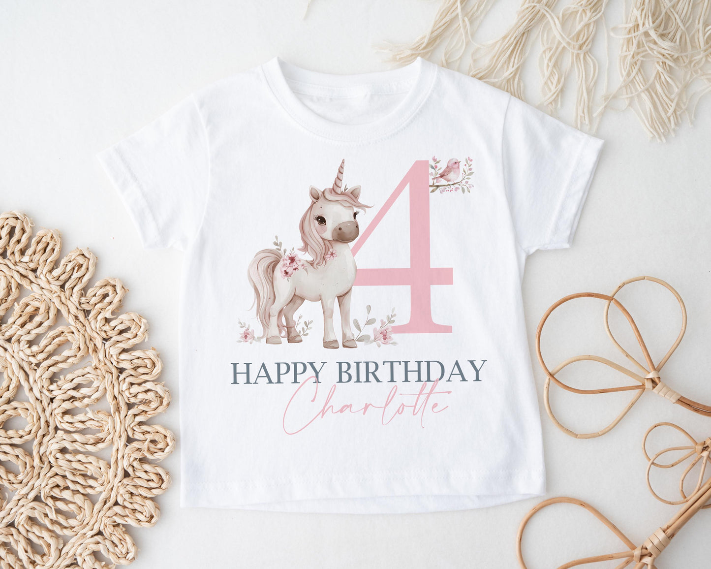 Personalised Unicorn Birthday T-shirt, Girl's Soft Cotton Tee