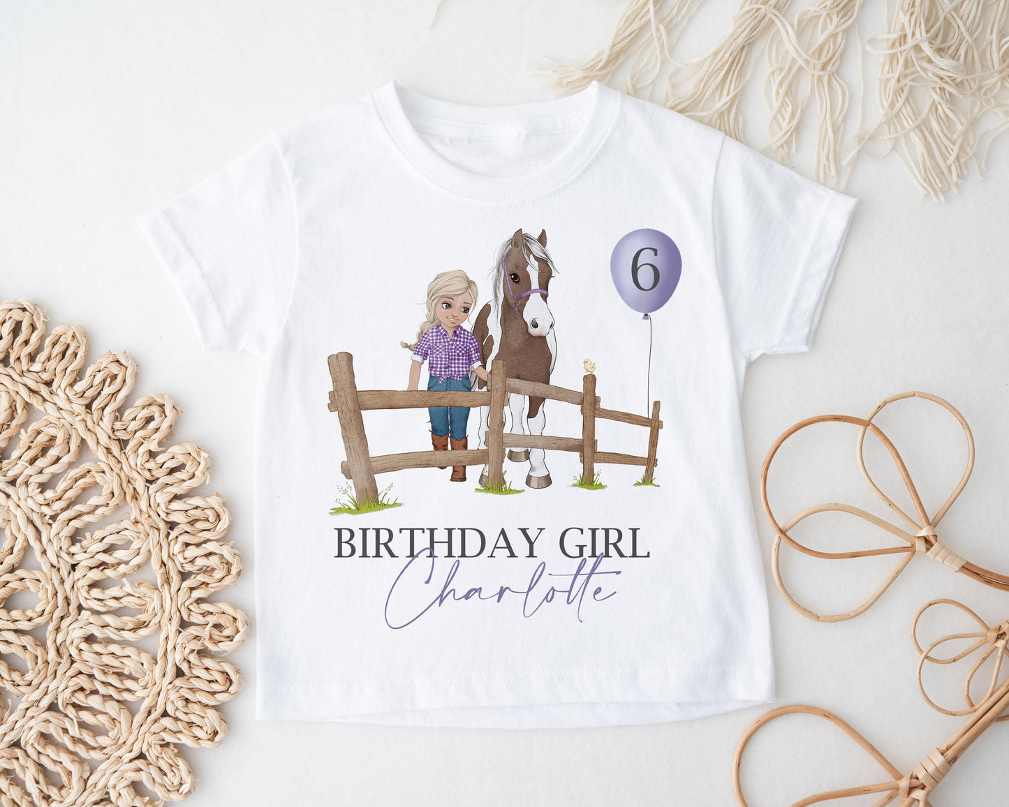 Personalised Horse Birthday Girl T-Shirt, Soft Cotton