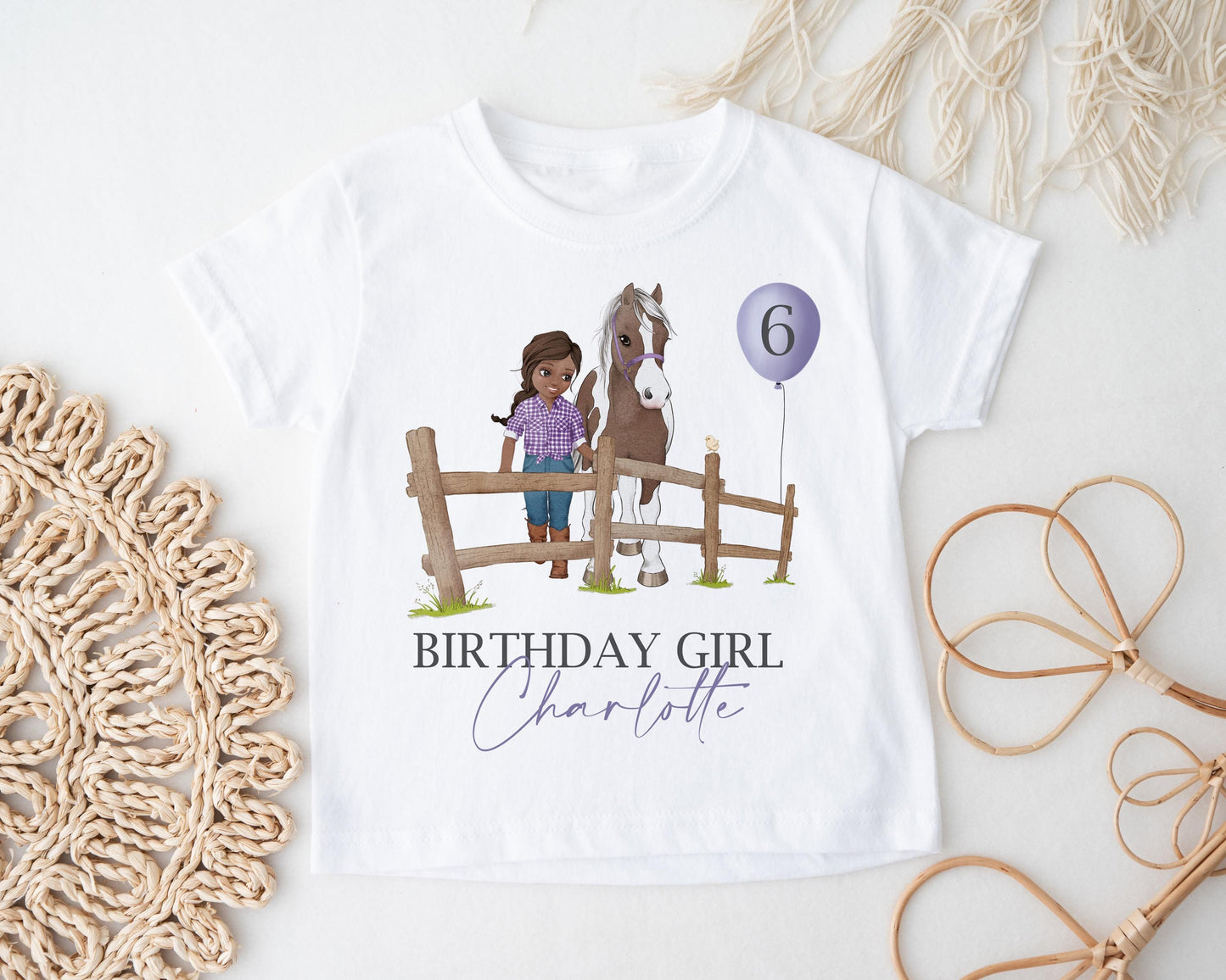 Personalised Horse Birthday Girl T-Shirt, Soft Cotton