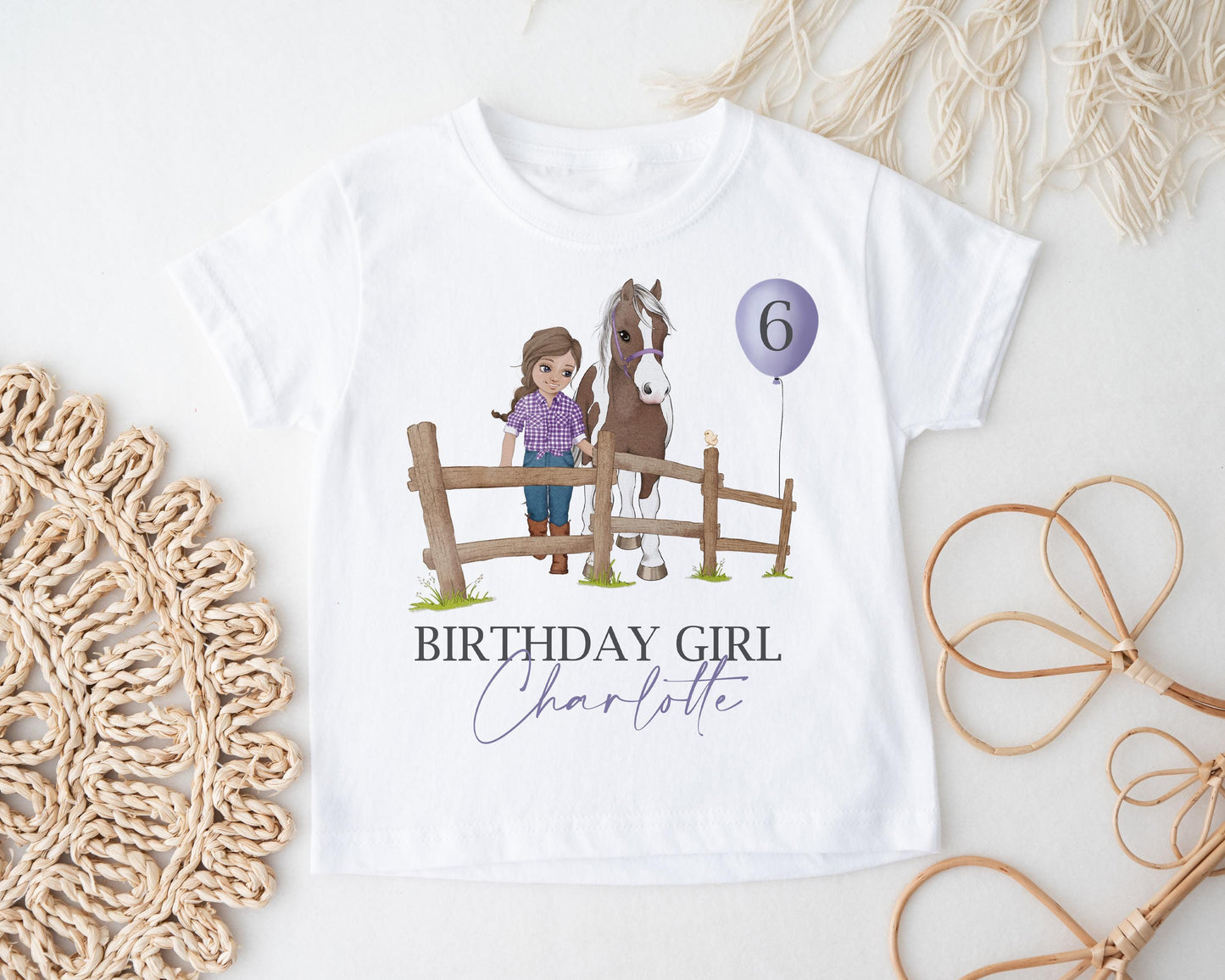 Personalised Horse Birthday Girl T-Shirt, Soft Cotton