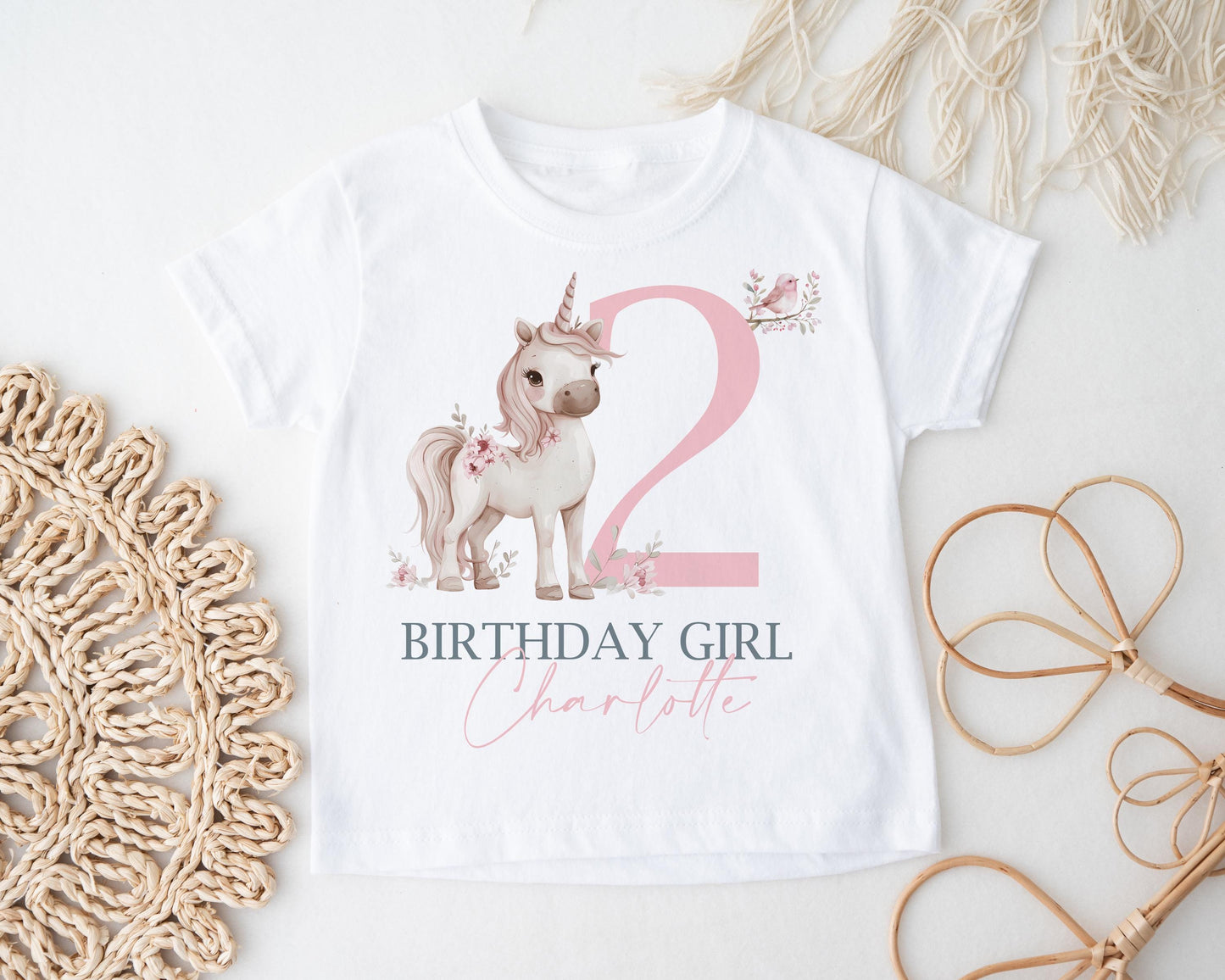 Child's Unicorn Birthday T-shirt, Personalised Girls Tee