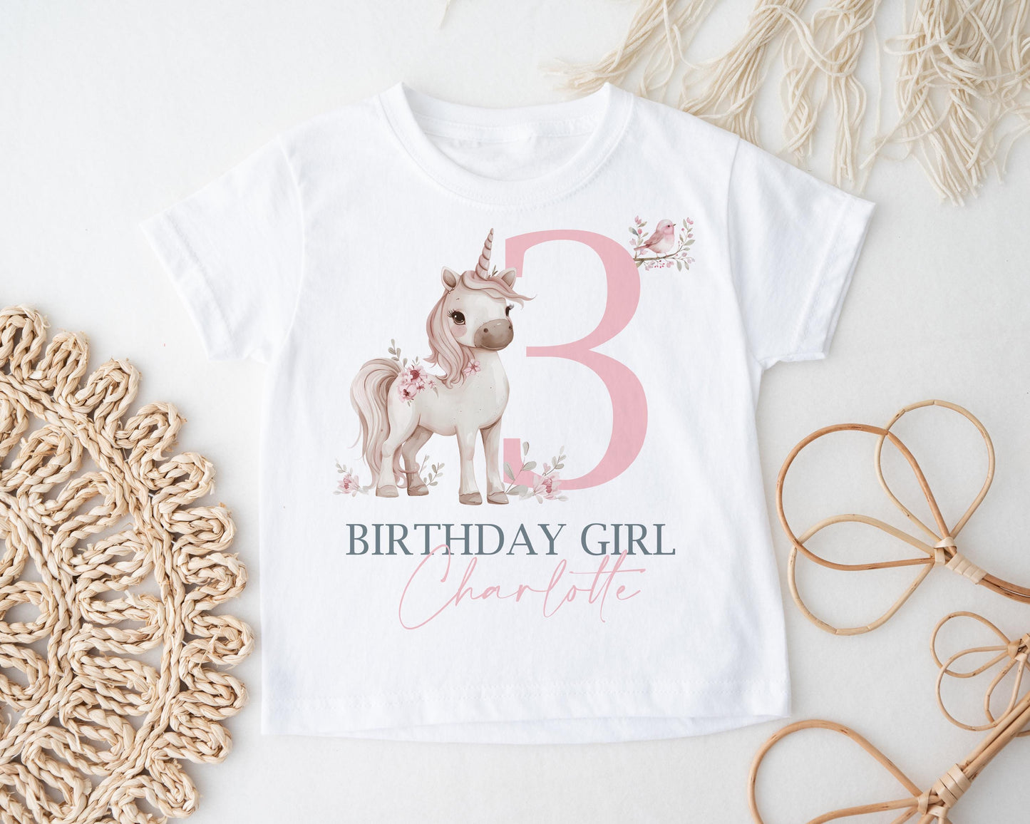 Child's Unicorn Birthday T-shirt, Personalised Girls Tee