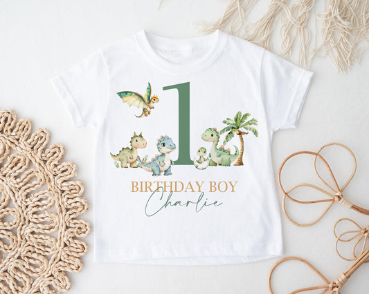 Child's Dinosaur Birthday T-Shirt, Personalised Kids Tee