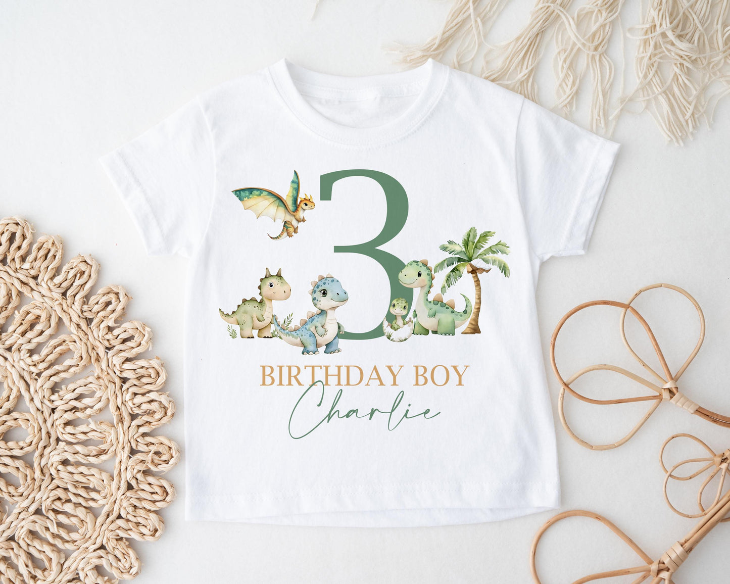 Child's Dinosaur Birthday T-Shirt, Personalised Kids Tee