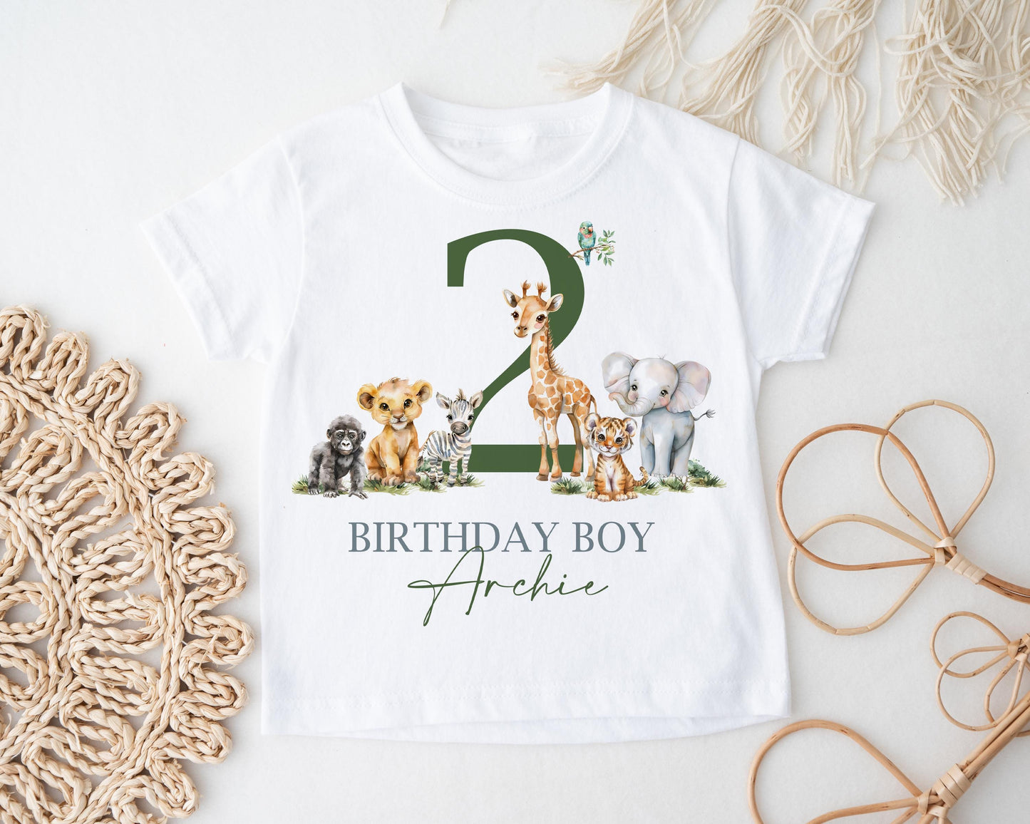Child's Safari Birthday T-Shirt, Personalized Name & Age