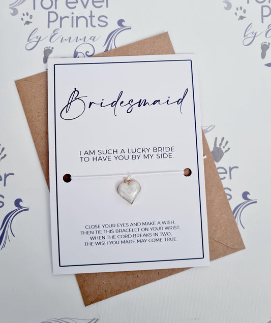 Bridal Party Wish Bracelet, Enamel Heart Charm, Bridesmaid Gift