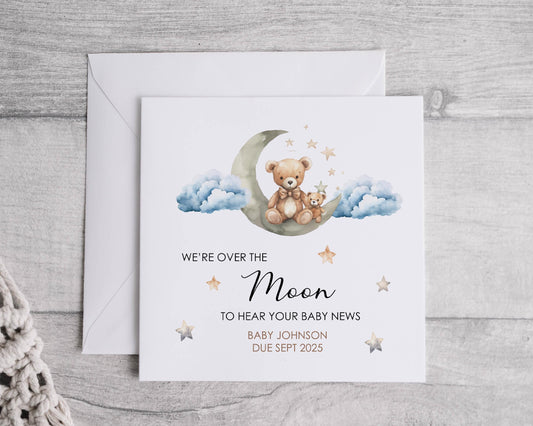 Over the Moon Pregnancy Card, Baby Announcement Card