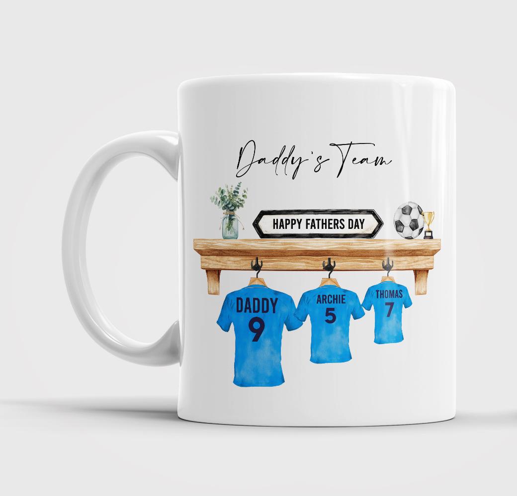 Personalised Daddy's Dream Team Mug, Football Shirt Family Cup
