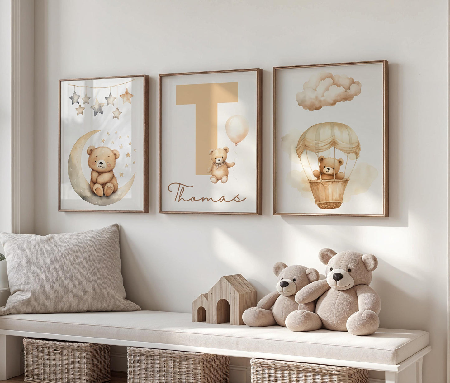 Teddy Bear Nursery Prints, Set of 3, Personalised Wall Art