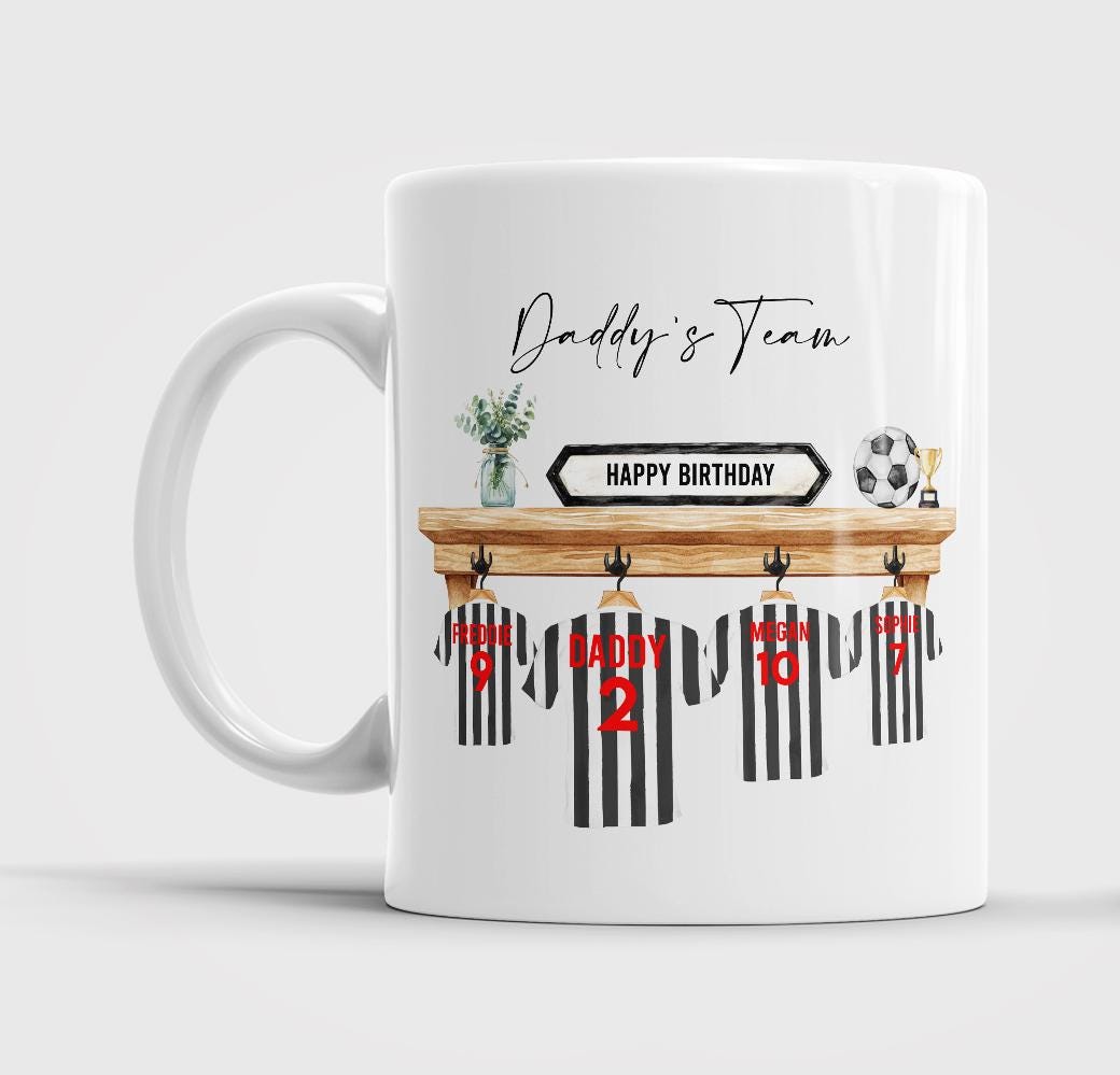 Personalised Daddy's Dream Team Mug, Football Shirt Family Cup