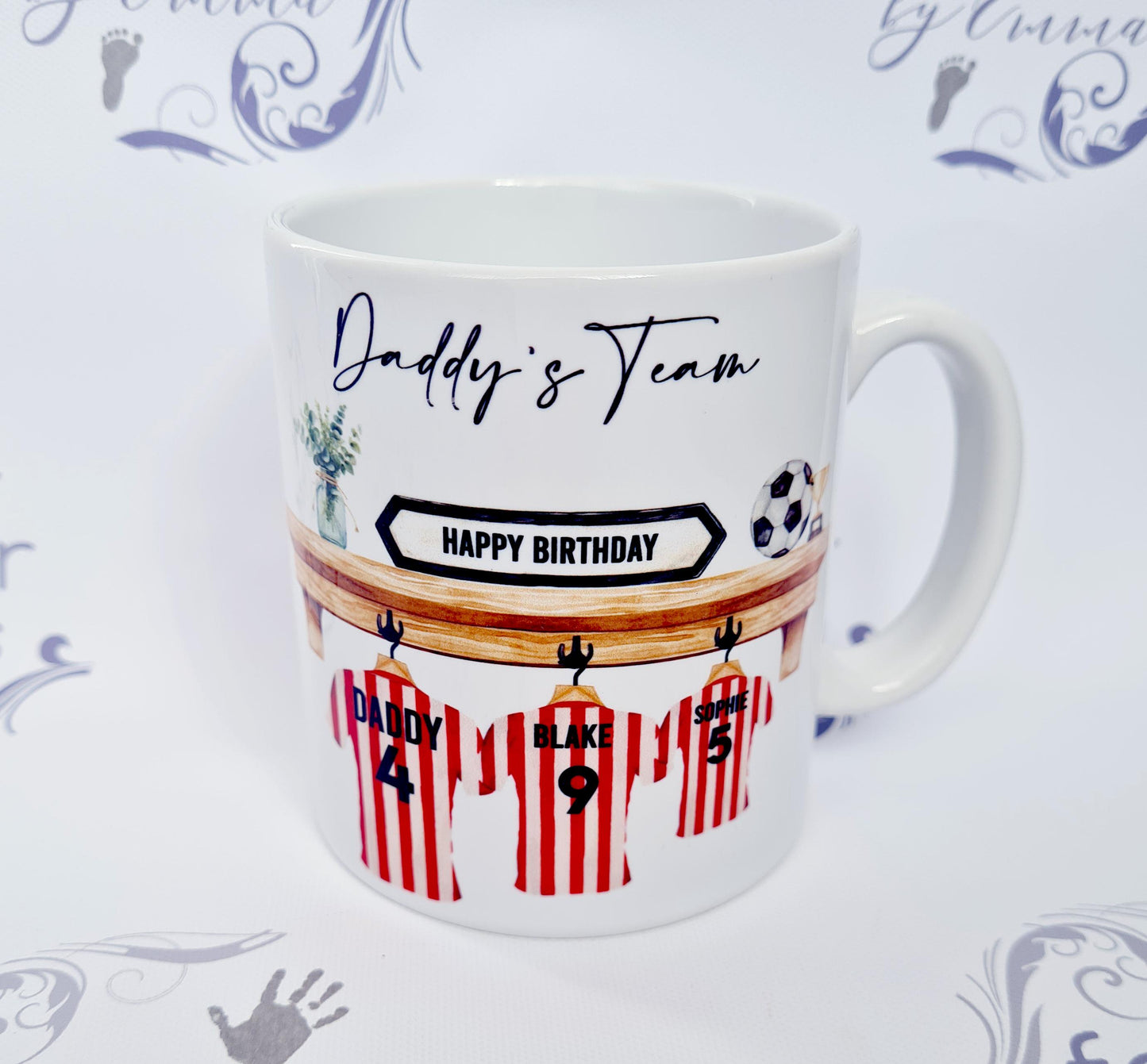 Personalised Daddy's Dream Team Mug, Football Shirt Family Cup