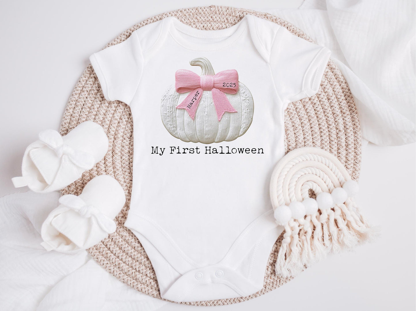 Personalised First Halloween Baby Bodysuit, Pumpkin Design