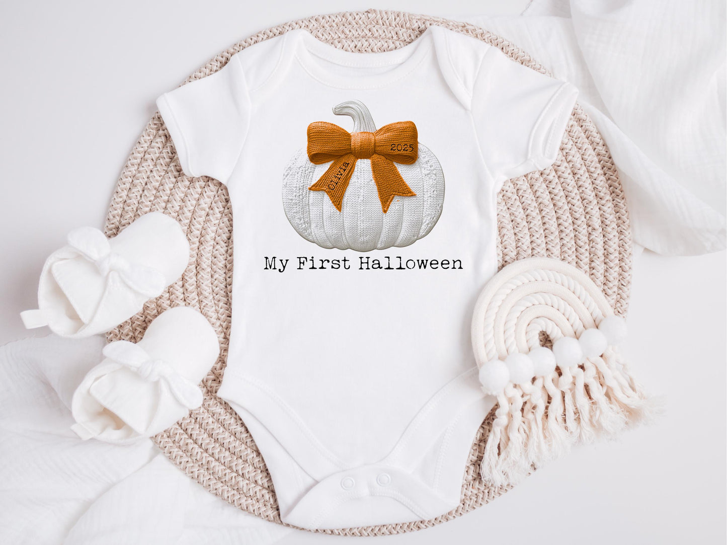 Personalised First Halloween Baby Bodysuit, Pumpkin Design