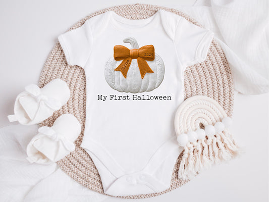 Personalised First Halloween Baby Bodysuit, Pumpkin Design