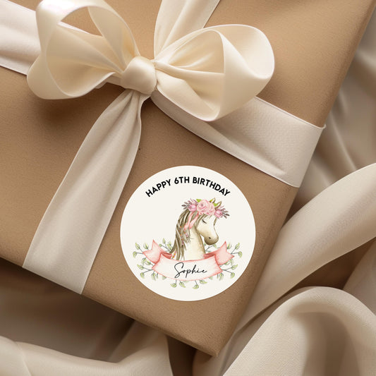 Personalised Pony Birthday Stickers, Party Favour Labels