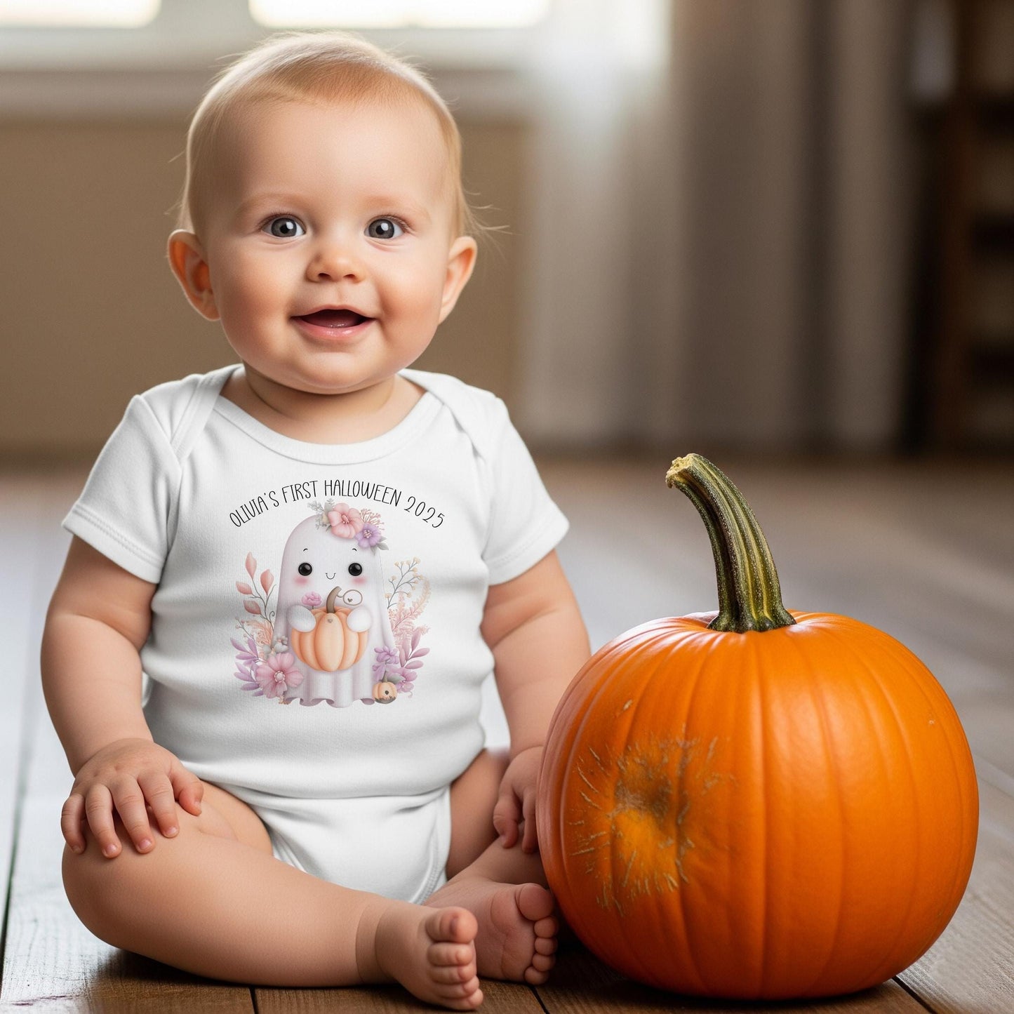 Personalised First Halloween Baby Bodysuit, Ghost Design