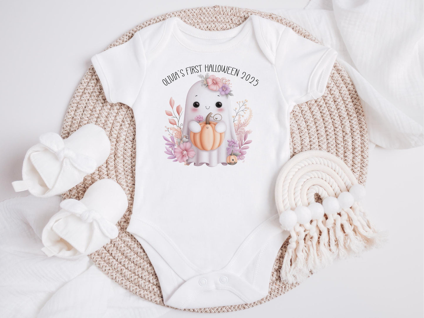 Personalised First Halloween Baby Bodysuit, Ghost Design