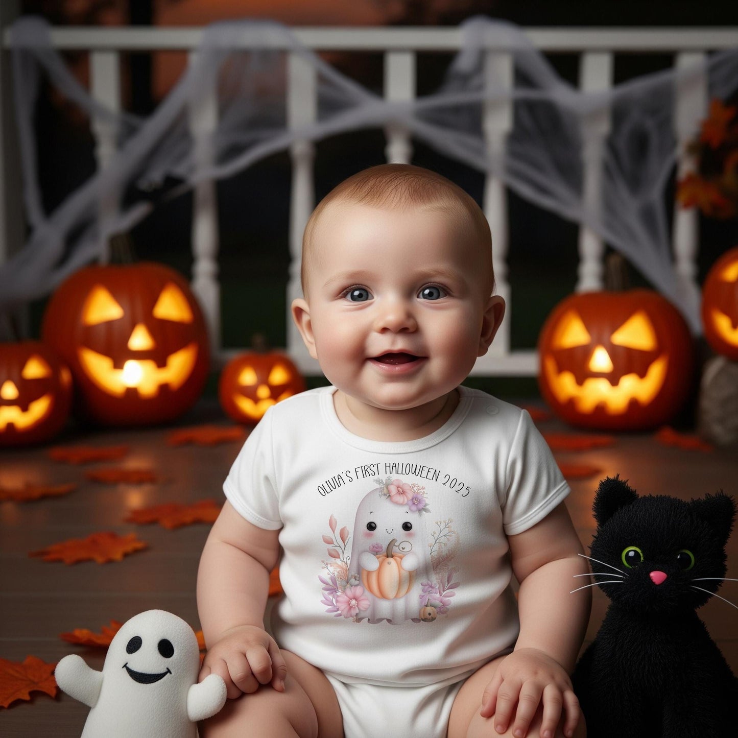 Personalised First Halloween Baby Bodysuit, Ghost Design