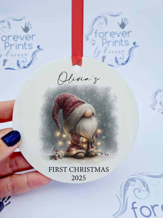 Personalized Gonk First Christmas Tree Decoration, Aluminium Ornament